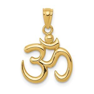 14k Yellow Gold 2D Om Symbol Pendant, 15mm (9/16 inch)